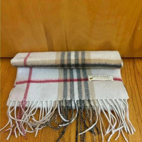 Peck and Peck Scarf Cashmere Tan and Red EUC - Picture 4 of 4